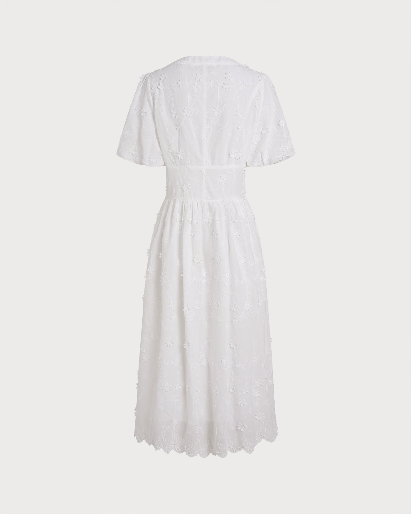 White Round Neck Floral Midi Dress