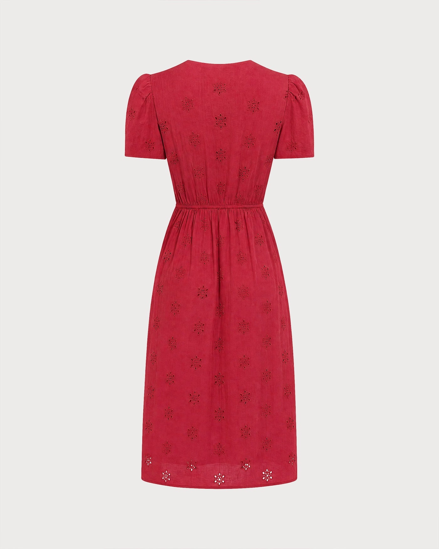 Red V Neck Embroidery Midi Dress