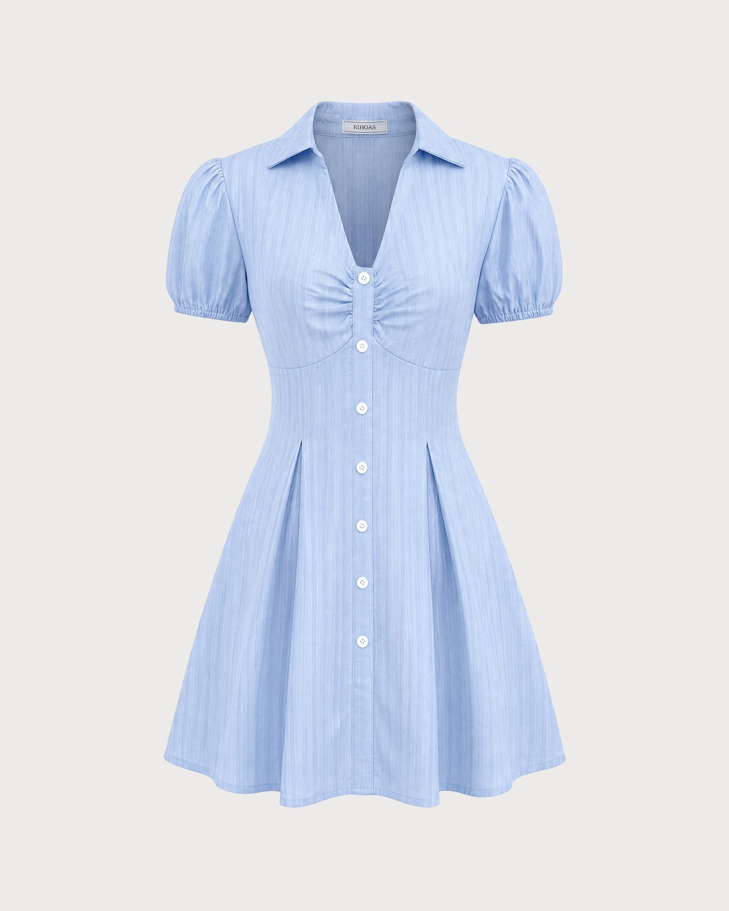 Blue Collar Puffed Sleeve Button Mini Dress
