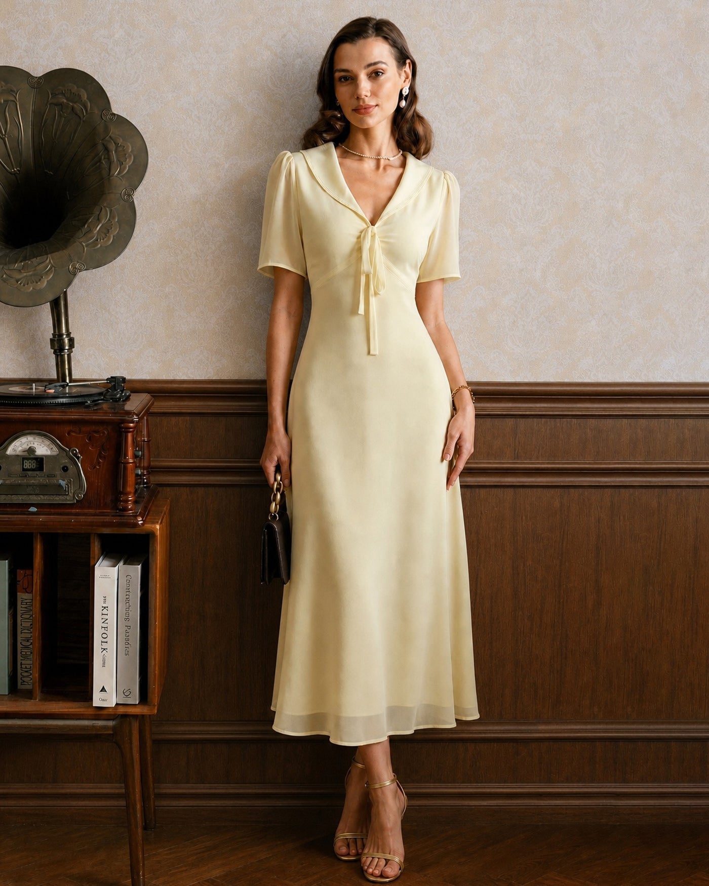 Yellow V Neck Tie Tunic Maxi Dress
