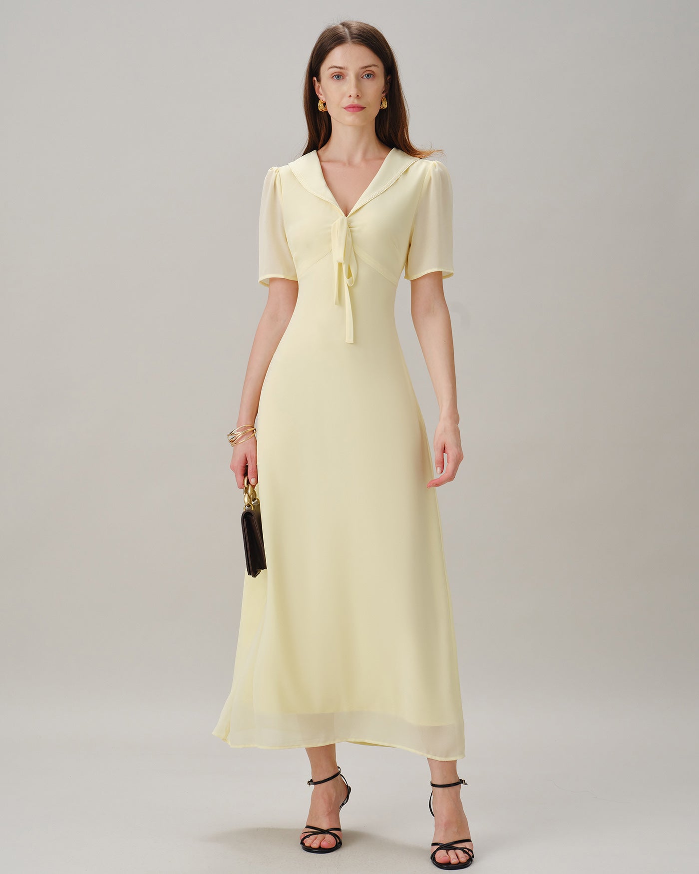 Yellow V Neck Tie Tunic Maxi Dress