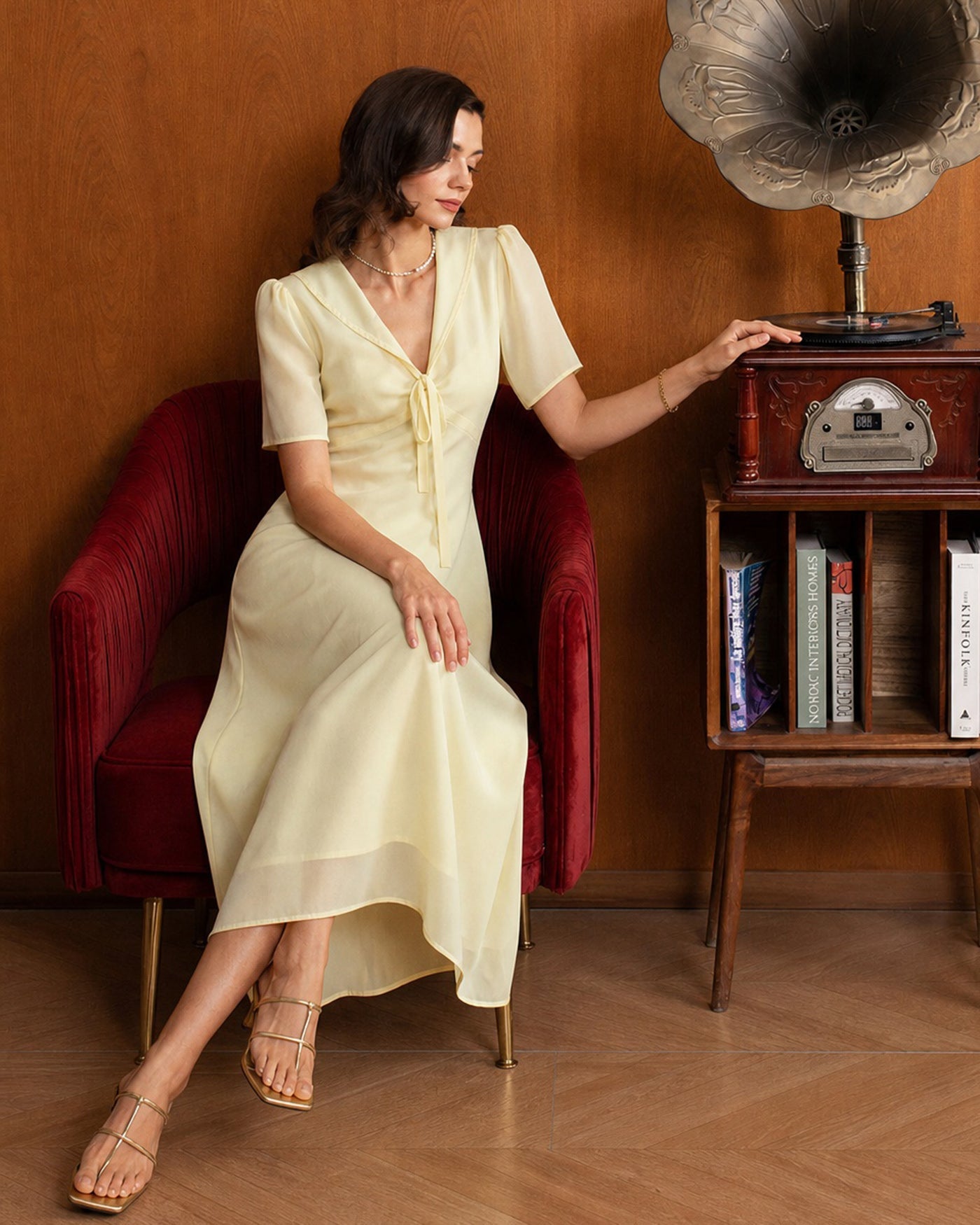Yellow V Neck Tie Tunic Maxi Dress