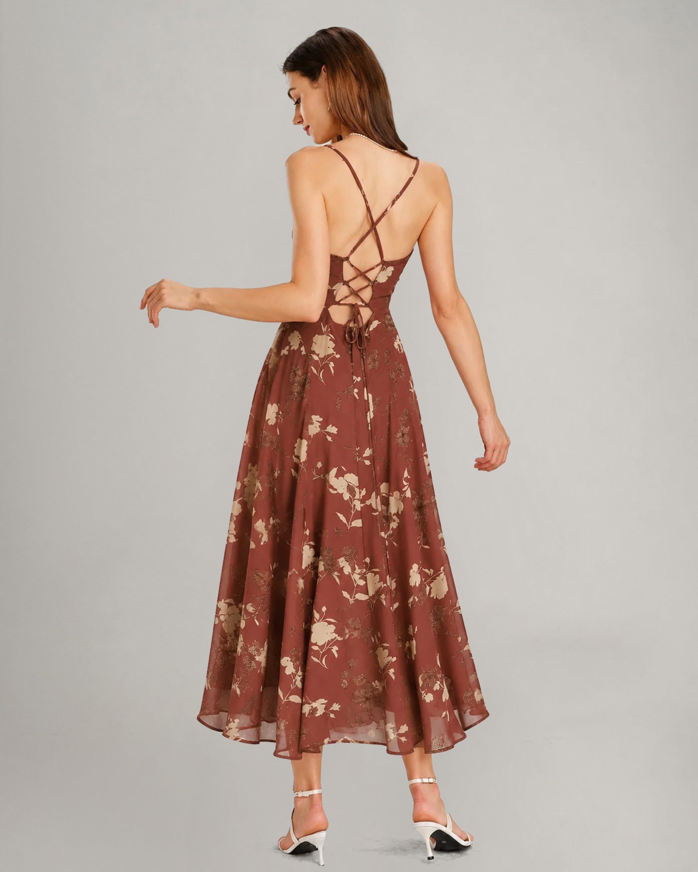 Red Square Neck X Cross Floral Maxi Dress