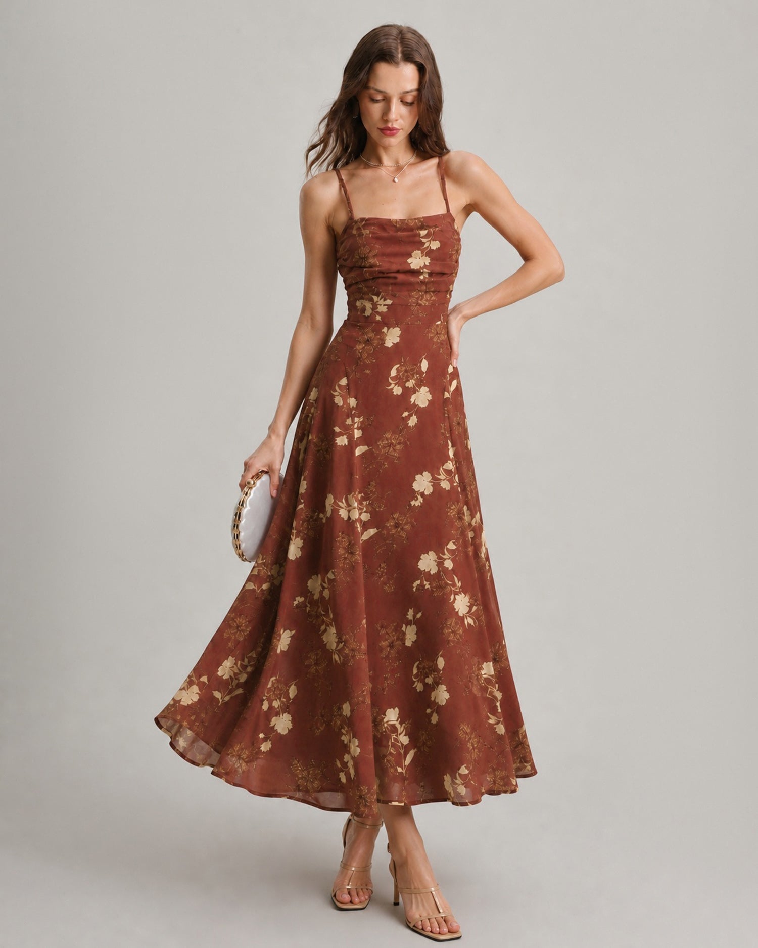 Red Square Neck X Cross Floral Maxi Dress