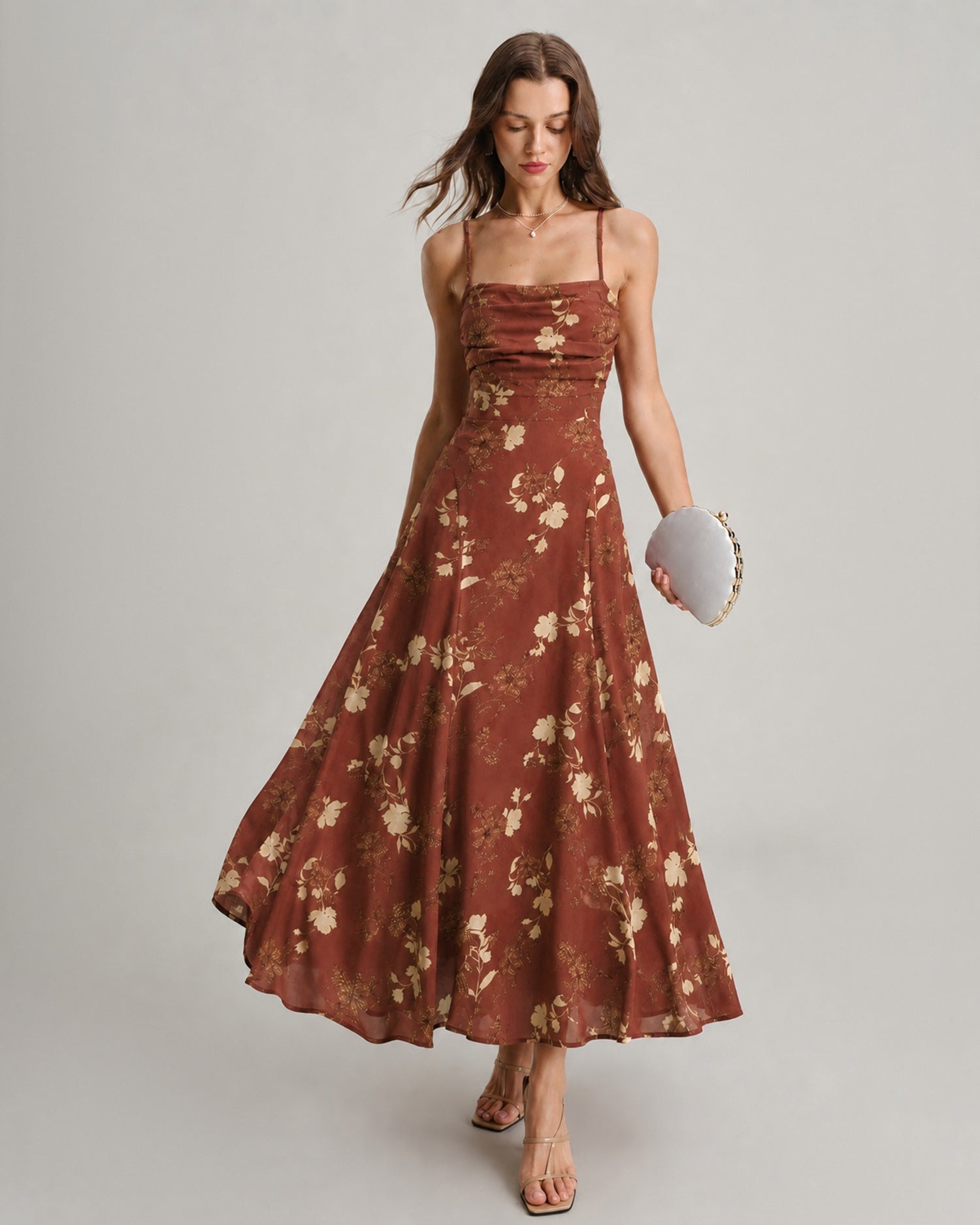 Red Square Neck X Cross Floral Maxi Dress
