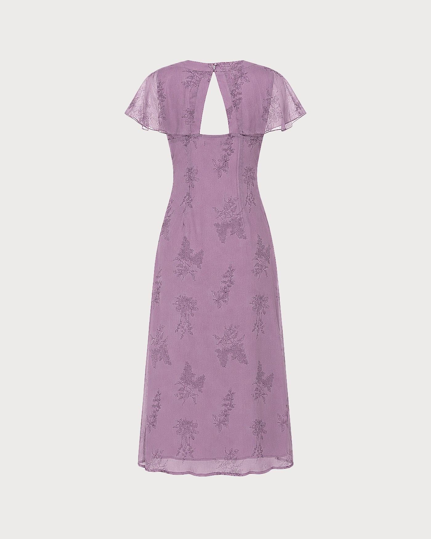 Purple V Neck Butterfly Sleeve Floral Midi Dress