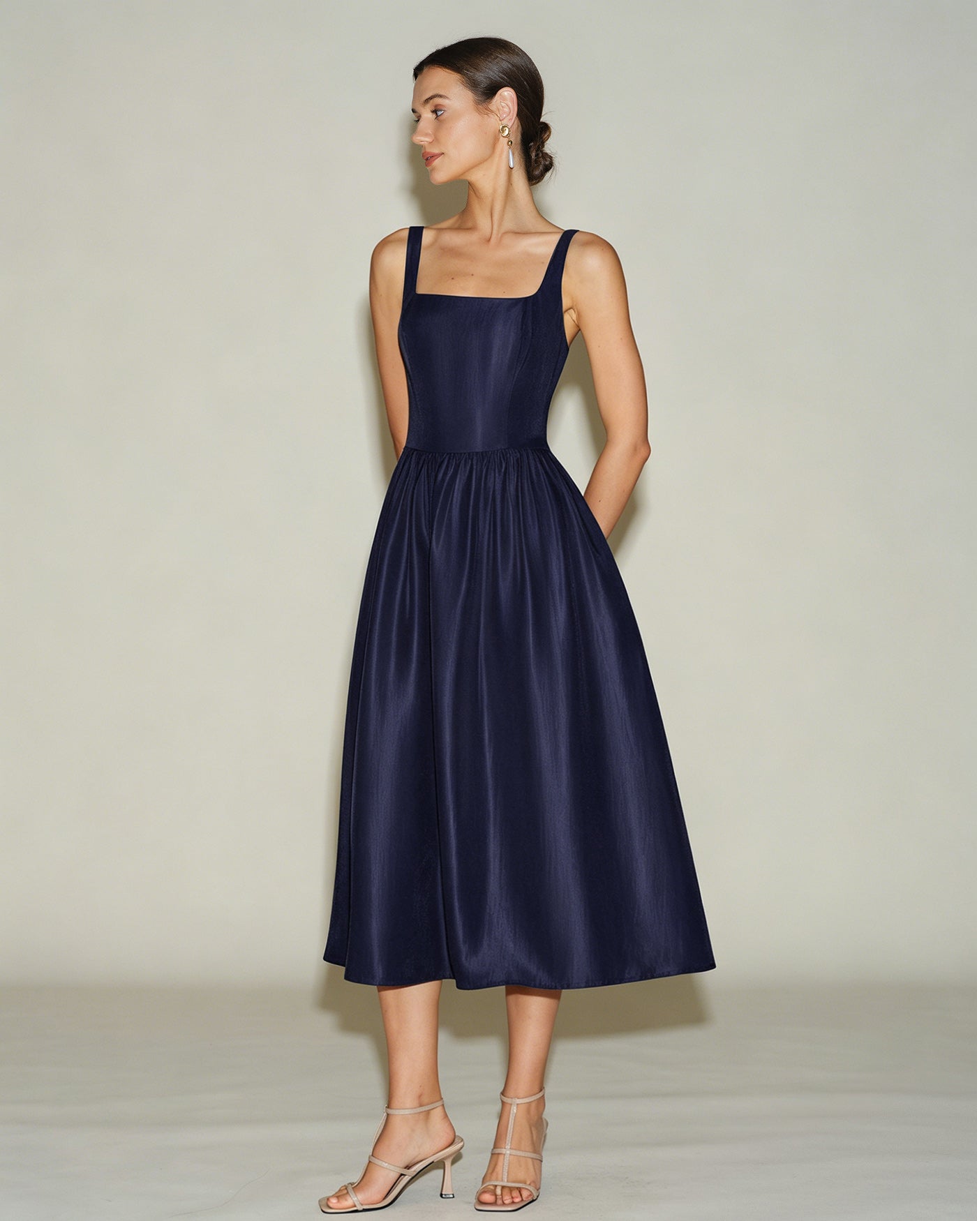Blue Slip A-Line Midi Dress