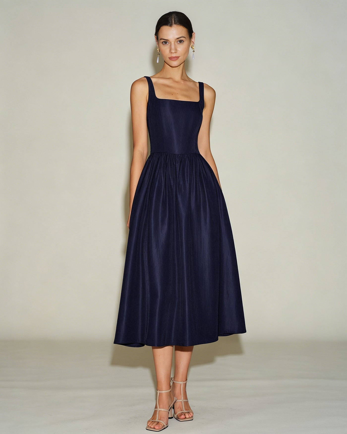 Blue Slip A-Line Midi Dress