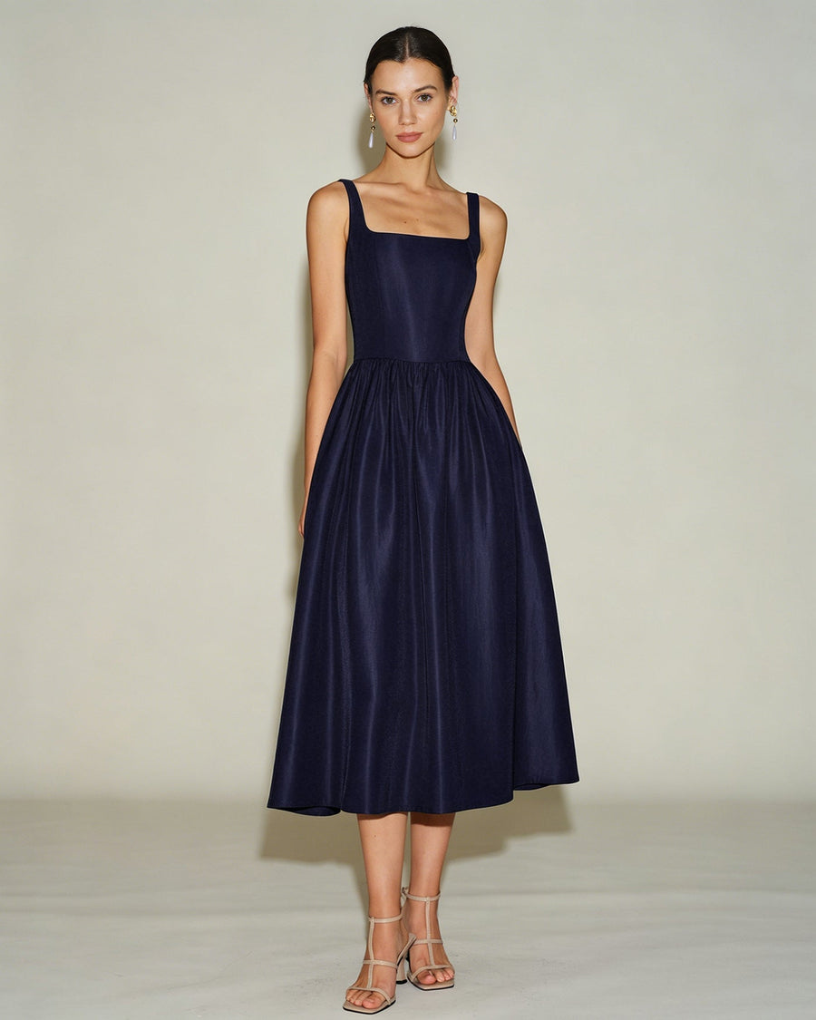 Blue Slip A-Line Midi Dress